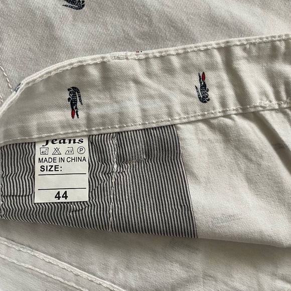 Men's Crocodile Print 5-Pocket Cotton 'Fashion Jeans' Shorts-White-Size 44 - Picture 5 of 6